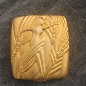 Gold-tone Art Deco Compact with Rhinestone Accents